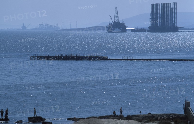 AZERBAIJAN, Baky, An oil plantation in the Caspian Sea.