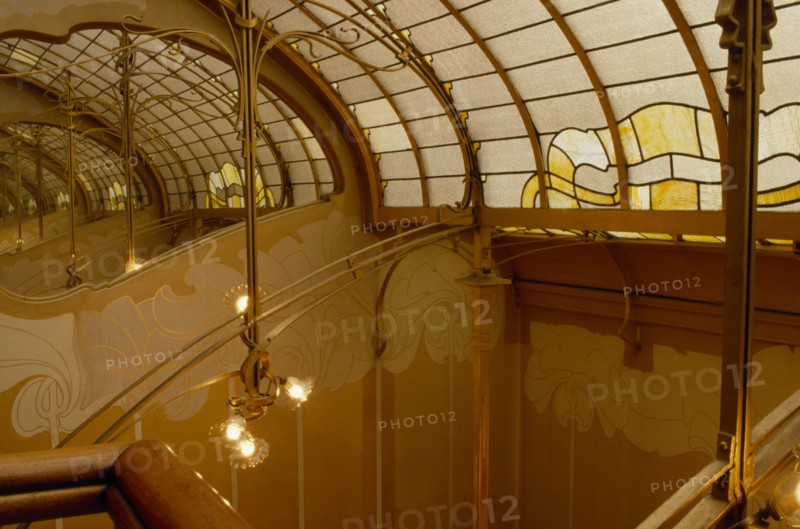 BELGIUM, Brabant, Brussels, "Art Nouveau stairwell and glass ceiling inside the Horta Museum, the house owned  and designed by arcitect Victor Horta in the late 1890s. "