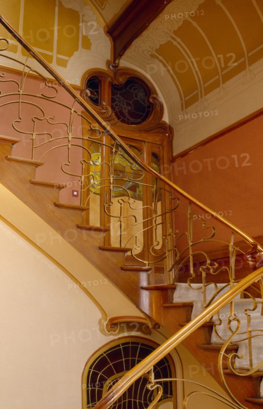 BELGIUM, Brabant, Brussels, "Art Nouveau staircase and decoration inside the Horta Museum, the house owned  and designed by arcitect Victor Horta in the late 1890s. "