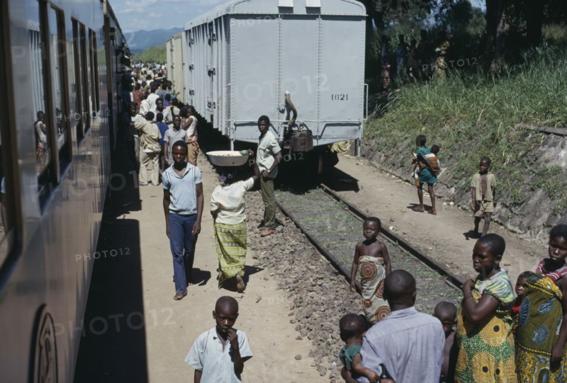 CONGO, Transport, Train and passengers at country railway station.