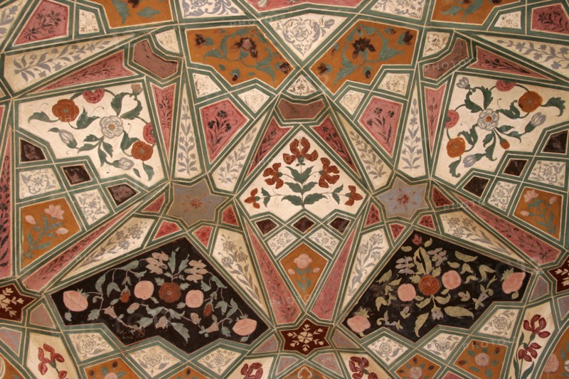 INDIA, Rajasthan, Amber, "Fort palace, Ganesh Pol roof detail."