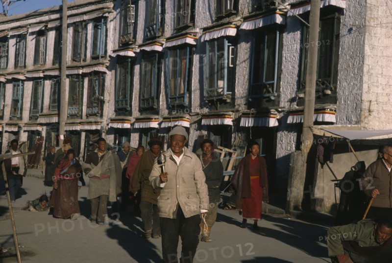 TIBET, Lhasa, Pilgrims at Jokhang Monastery.
