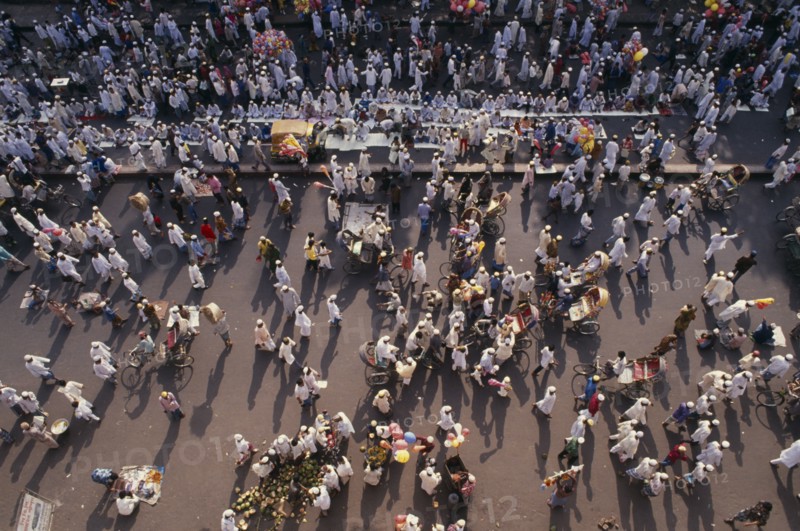 BANGLADESH, Dhaka, Aerial view over Muslim devotees at Eid prayer.