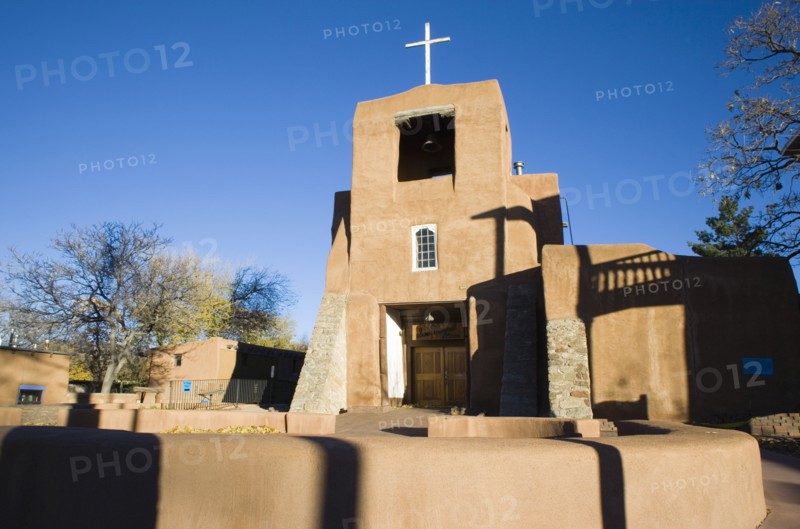 USA, New Mexico, Santa Fe, The San Miguel Mission church built in the adobe style