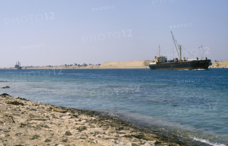 EGYPT, Transport, Container ship on the Suez Canal.