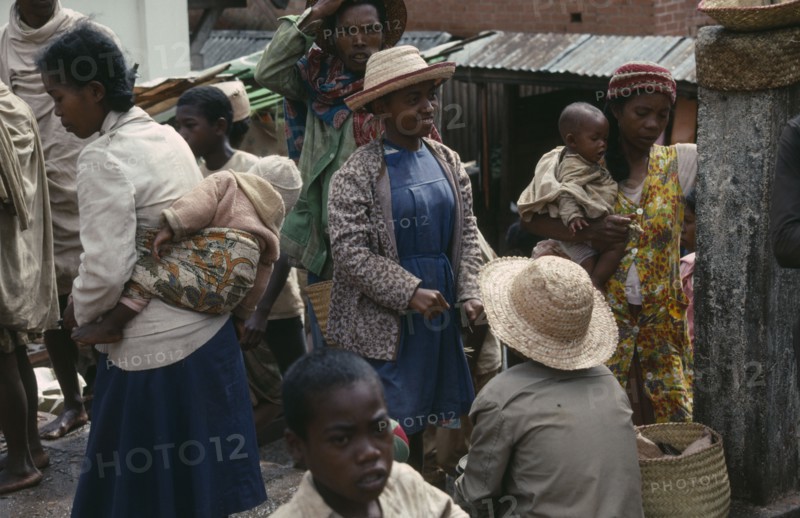 MADAGASCAR, Antananarivo, "Busy street scene; men, women and children."