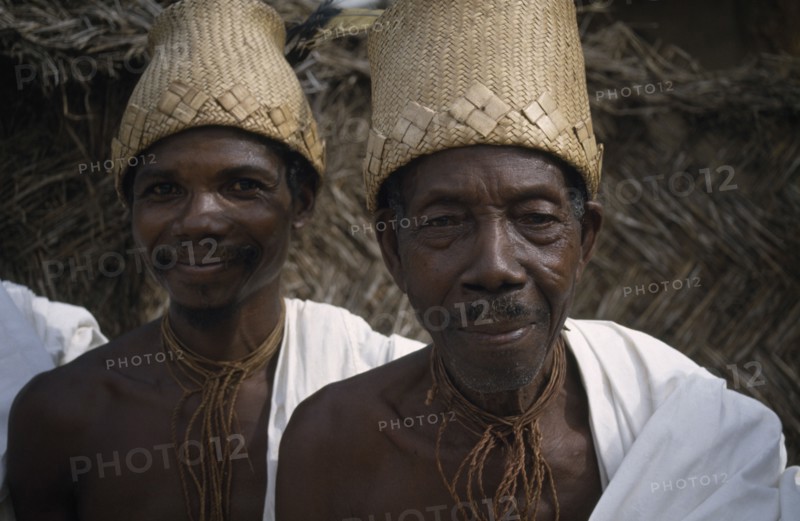 GHANA, Volta Region, Volo Village, Portrait of fetish priests.
