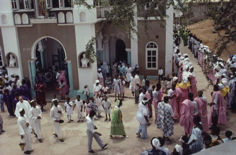 GHANA, Elmina, Easter procession outside Roman Catholic church.
