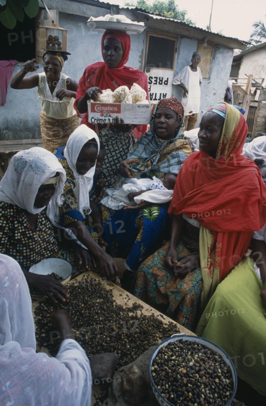 GHANA, Industry, Women’s group near Accra making palm nut oil.