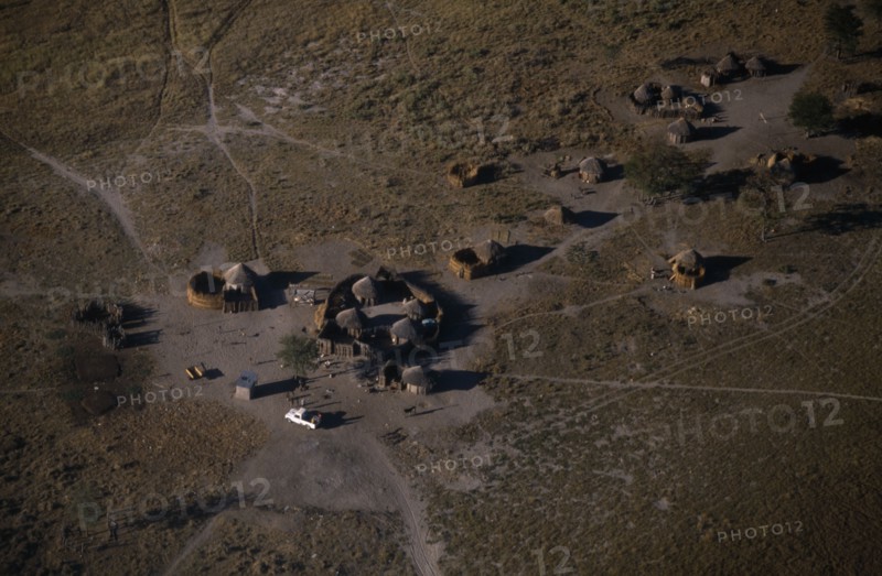 BOTSWANA, Architecture, Aerial view over village settlements on outskirts of Maun.