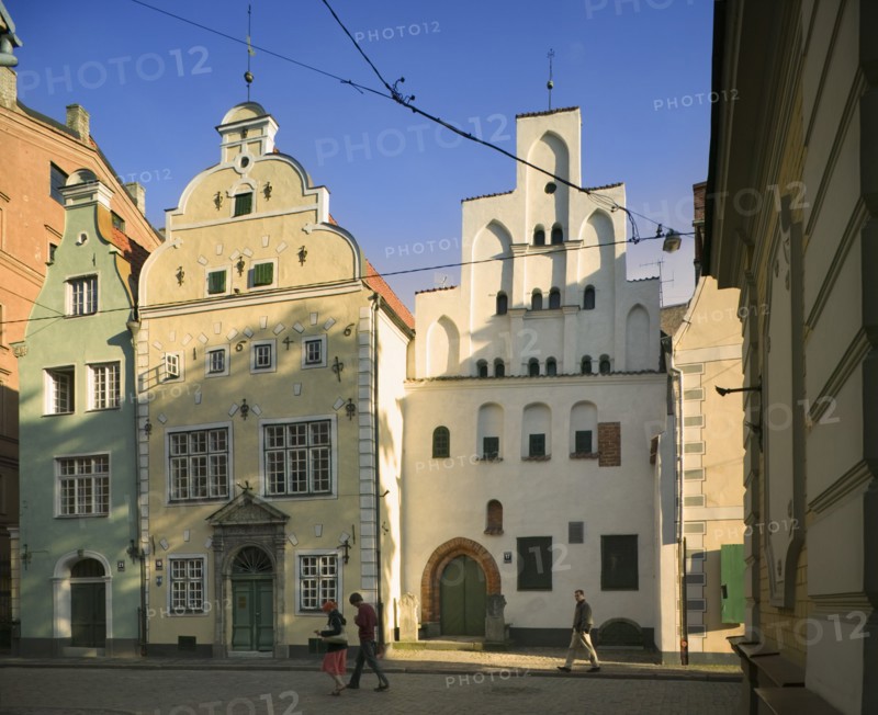 LATVIA, Riga, "The Three Brothers, 17, 19 and 21 Maza Pilsiela Street. Number 17 is Latvia's oldest house while number 19 houses the Latvian Museum of Architecture."