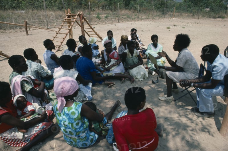 ZIMBABWE, Medical, Mobile clinic giving advice to mother and baby group.