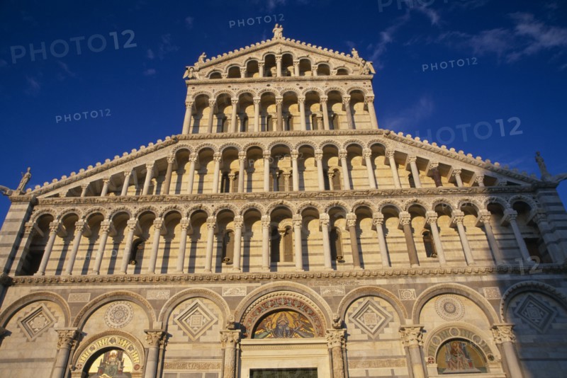 ITALY, Tuscany, Pisa, Duomo.  Pisan-Romanesque four tiered exterior facade.