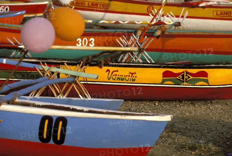 PACIFIC ISLANDS, Melanesia, Vanuatu, "Port Vila, Efate Island. Canoes on the seafront of the capital city. "