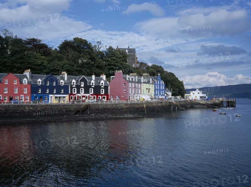 SCOTLAND, Strathclyde, Isle of Mull, "Tobermory. Different coloured buildings with shops, "