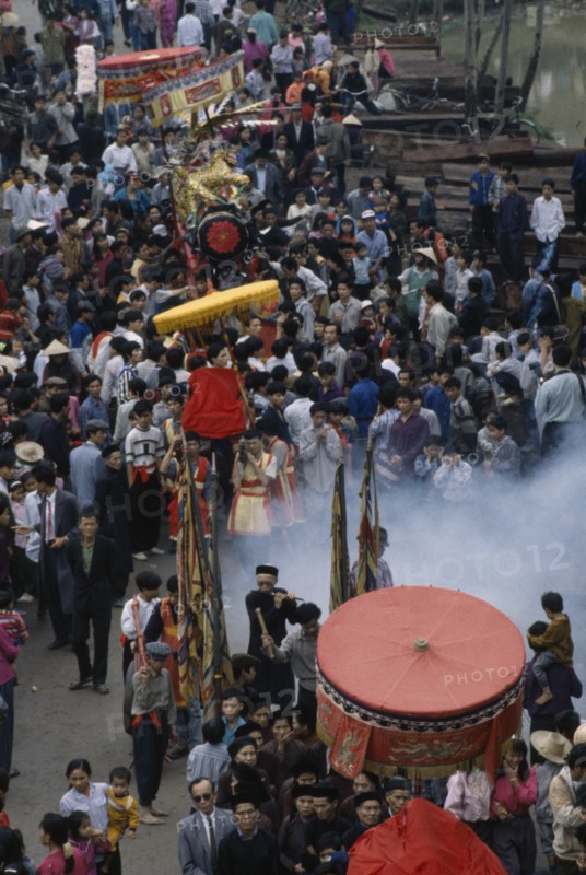 VIETNAM, North, Festivals, Procession for Tet or New Year firecracker festival.