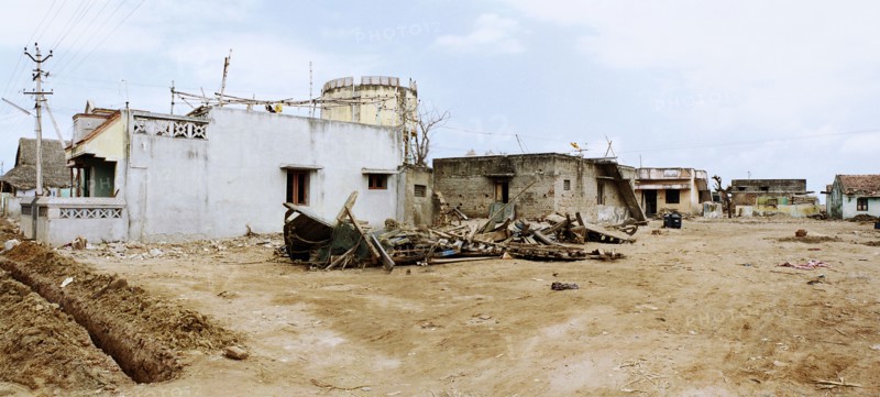 INDIA, Tamil Nadu, Nagapattinam, Houses heavily damaged by the Indian Ocean Tsunami of 26th December 2004.