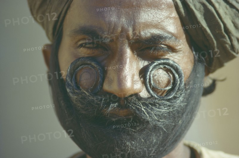 INDIA, People, "Portrait of sikh man with curled, waxed moustache."