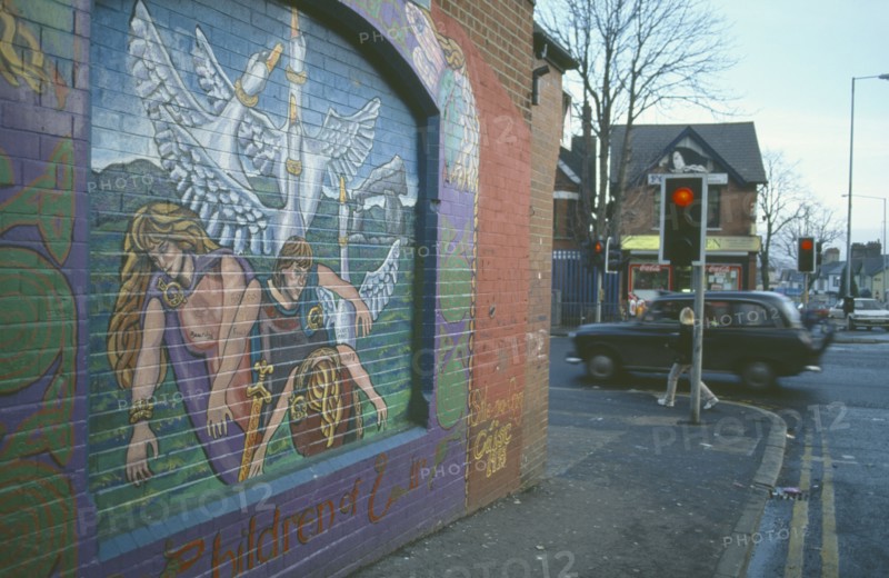 IRELAND, North, Belfast, Falls Road. Donegal road Area. Celtic Mural.