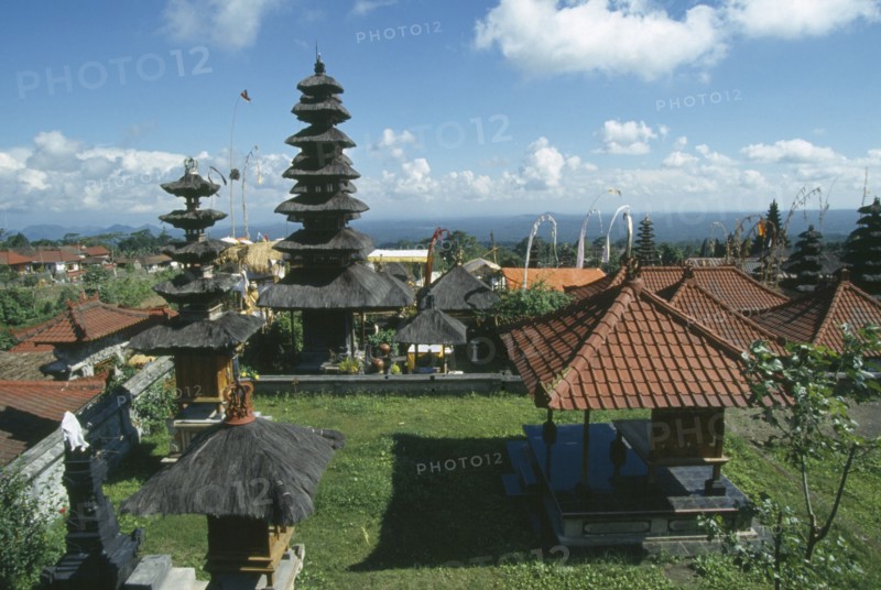 INDONESIA, Bali, "The Mother Temple, Besakih in the Karang Asem regency View over roof tops."