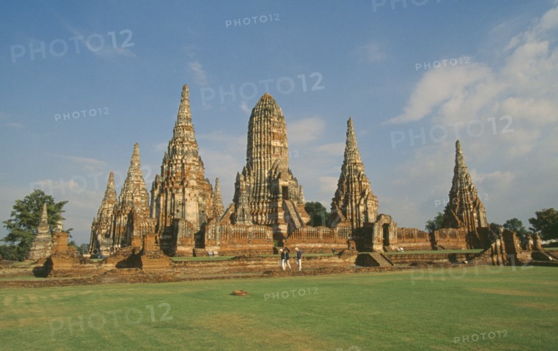 THAILAND, Ayuthaya, "General view of the old city ruins, scattered among grassy fields. "