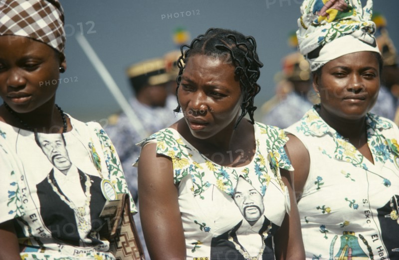 GABON, Libreville, Female supporters of President El Hadj Omar Bongo of the Democratic Party of Gabon or PDG