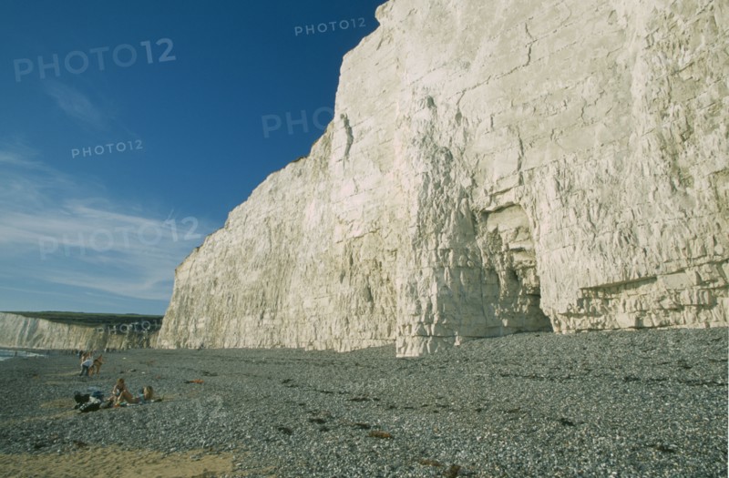 ENGLAND, East Sussex, Birling Gap, Section of cliff face from peeble beach.