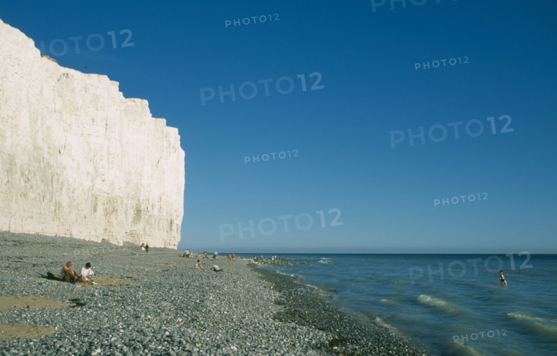 ENGLAND, East Sussex, Birling Gap, Section of cliff face from occupied peeble beach.