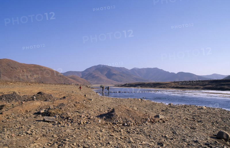 NORTH KOREA, North Hwanghae, Umpa County, Drought affected landscape following severe flooding.
