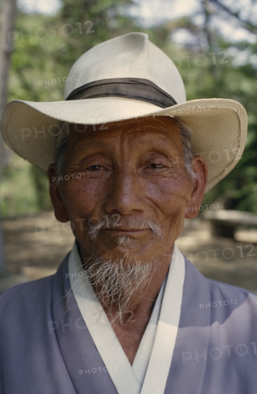 SOUTH KOREA, People, Men, Portrait of grandfather wearing hat.