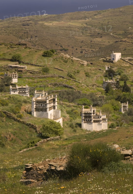 GREECE, Cyclades Islands, Tinos, View of some of the island's many dovecotes.