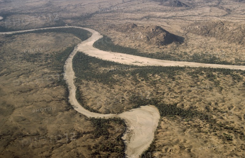 ETHIOPIA, Environment, Aerial view over dried up river.