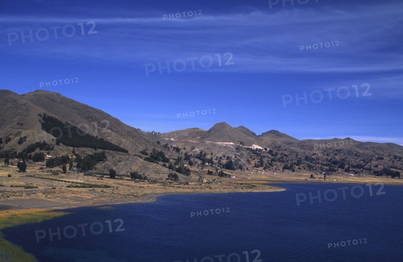 PERU, Lake Titicaca, "View from Peruvian side, mountains in the distance."