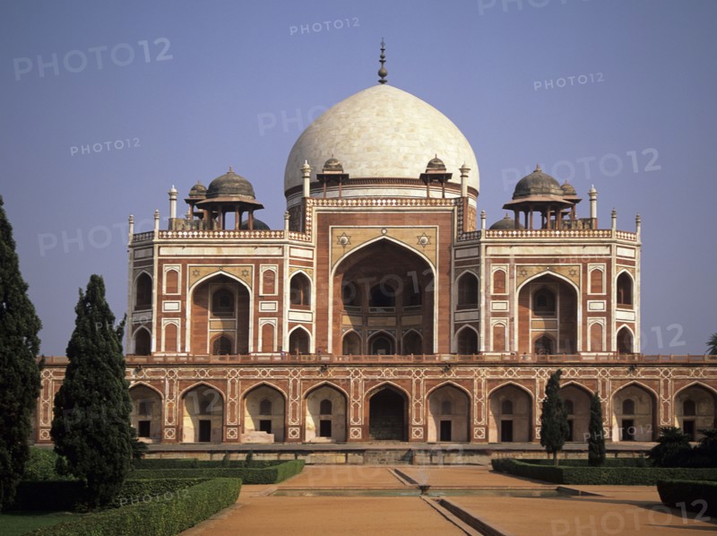 INDIA , Uttar Pradesh, Delhi, "Humayun’s tomb, first and one of the finest examples of a garden tomb later perfected at the Taj Mahal. Begun in 1564 by his widow Haji Begum "