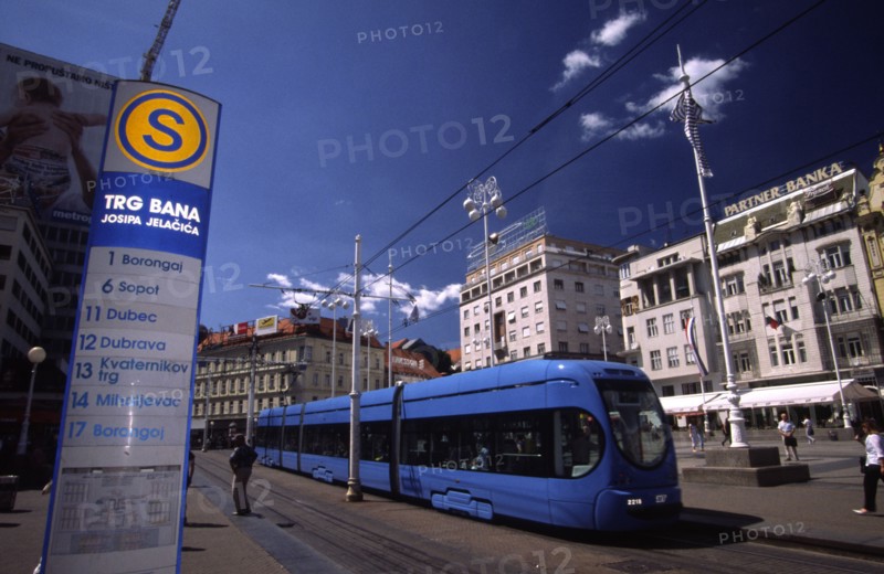 CROATIA, Zagreb, "Ban Jelacic square, modern tram. Ban Jelacic square is the heart of the nation's capital"
