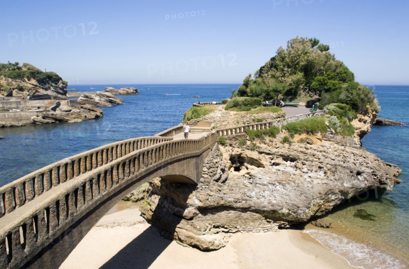 FRANCE, Aquitaine Pyrenees Atlantique, Biarritz, The Basque seaside resort on the Atlantic coast. Bridge to an island by Port des Pecheurs