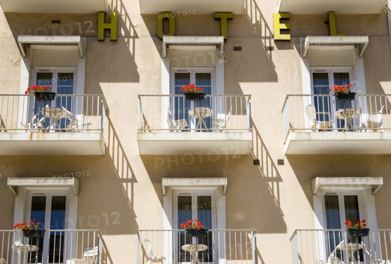 FRANCE, Aquitaine Pyrenees Atlantique, Biarritz, The Basque seaside resort on the Atlantic coast. Hotel balconies
