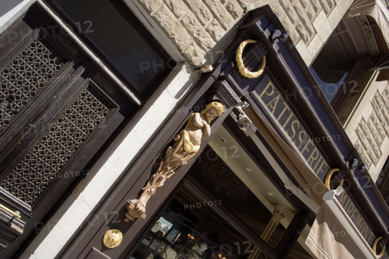 FRANCE, Aquitaine Pyrenees Atlantique, Biarritz, The Basque seaside resort on the Atlantic coast. Exterior of a patisserie bakery in Place Clemenceau