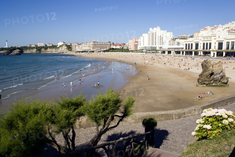 FRANCE, Aquitaine Pyrenees Atlantique, Biarritz, The Basque seaside resort on the Atlantic coast. The Grande Plage beach with the Casino Municipal on the right