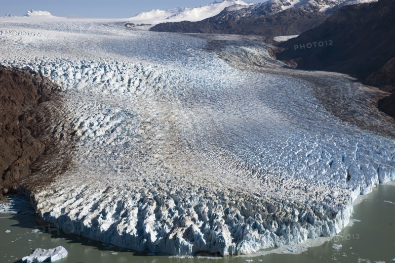 CHILE, Southern Patagonia, Southern Ice fields , Early morning view of Glacier O'Higgins with the Southern Ice fields (Hielo Sur) in the background. Trek from Glacier Chico (Chile) to El Chalten (Argentina)