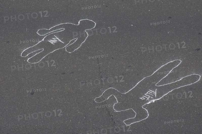 VENEZUELA, Caracas, Chalk outlines with the names of participants in an event on Avenida Francisco de Miranda to protest increasing levels of violence.