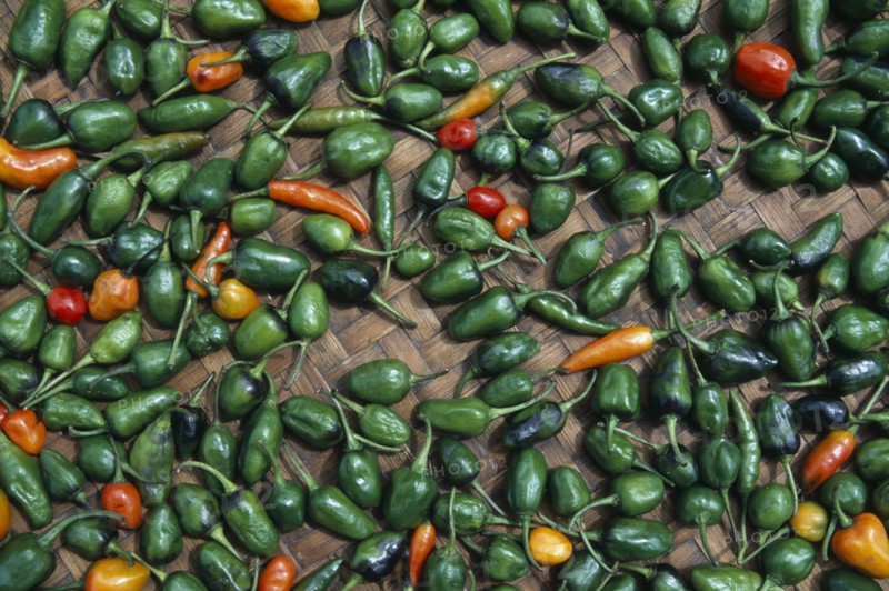 NEPAL, Khumbu Region, Chilli peppers laid out to dry in the sun.