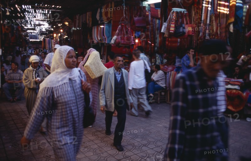 MOROCCO, Marrakech, Busy interior of souk.  Market