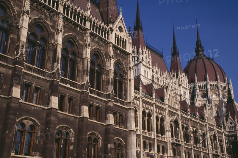 HUNGARY, Budapest, Part view of exterior facade of Parliament building. Eastern Europe