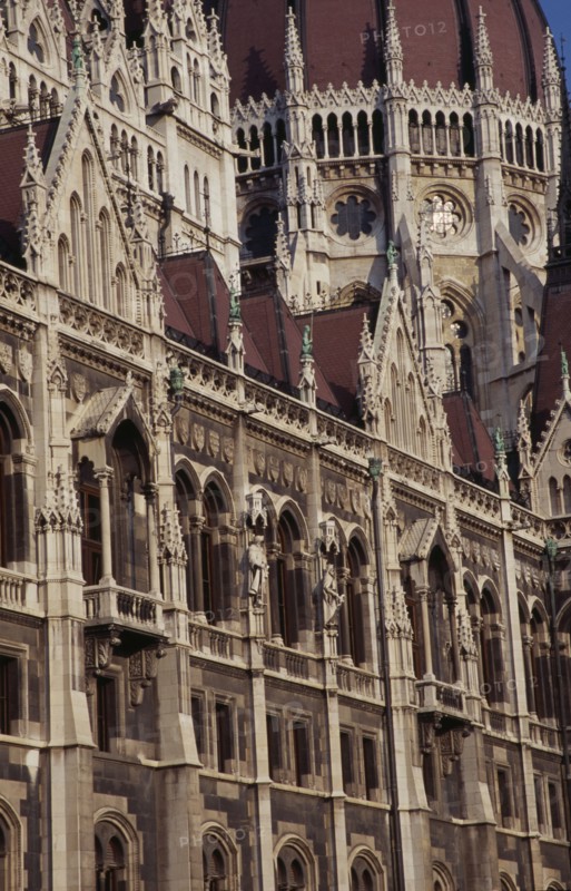 HUNGARY, Budapest, Part view of exterior facade of Parliament building. Eastern Europe