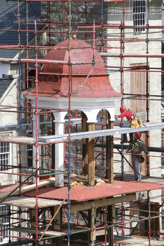USA, New Hampshire, Harrisville, "Cupola from Granite Mill,  covered in scaffolding whilst being renovated."