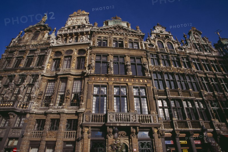 BELGIUM, Brabant, Brussels, Grand Place. Decorated facades of guild houses in the market square. UNESCO World Heritage Site