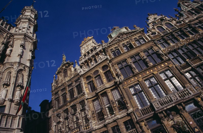 BELGIUM, Brabant, Brussels, Grand Place. Decorated facades of guild houses in the market square. UNESCO World Heritage Site