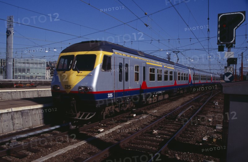 BELGIUM, Brabant, Brussels, Train at railway platform at North Railway Station.