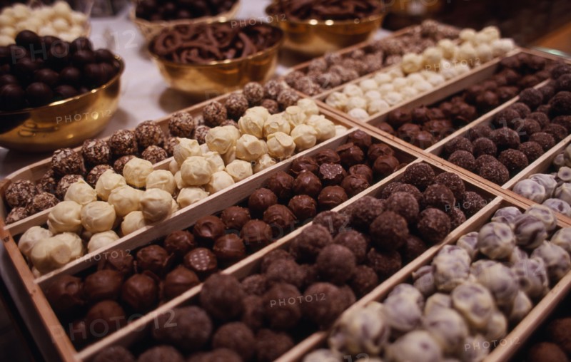 BELGIUM, Brabant, Brussels, Display of Belgian chocolates.